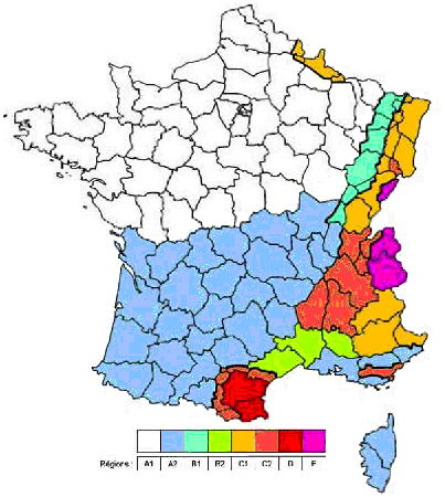 carte d'enneigement FRANCE - EN1991-1-3/NA mai 2007, AFNOR P06-113-1/NA